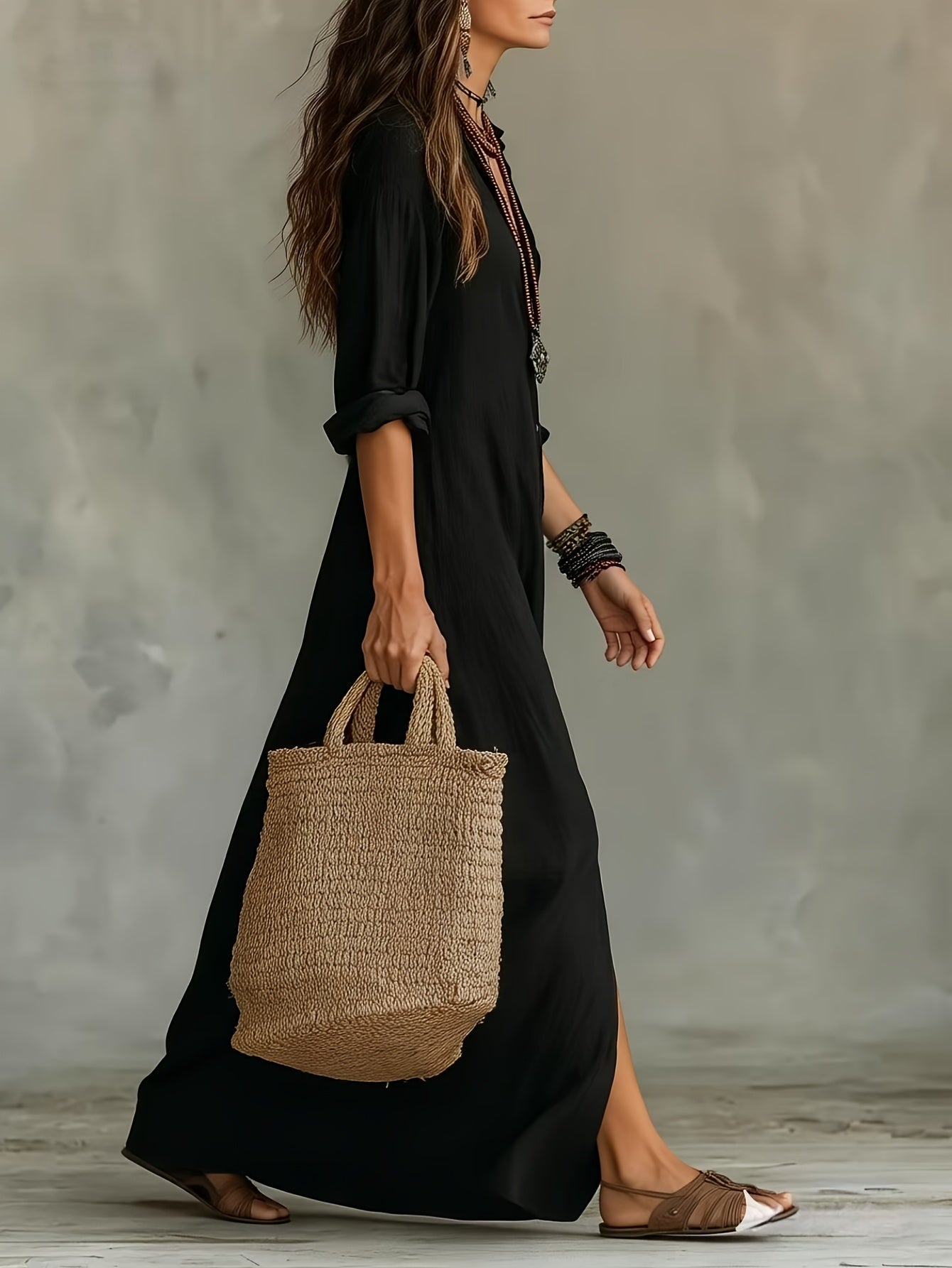 Mattea | Minimalist Bohemian Black Maxi Dress