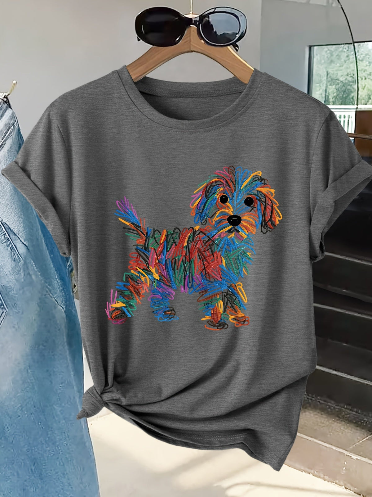 Bella | Colourful Dog Print Tee
