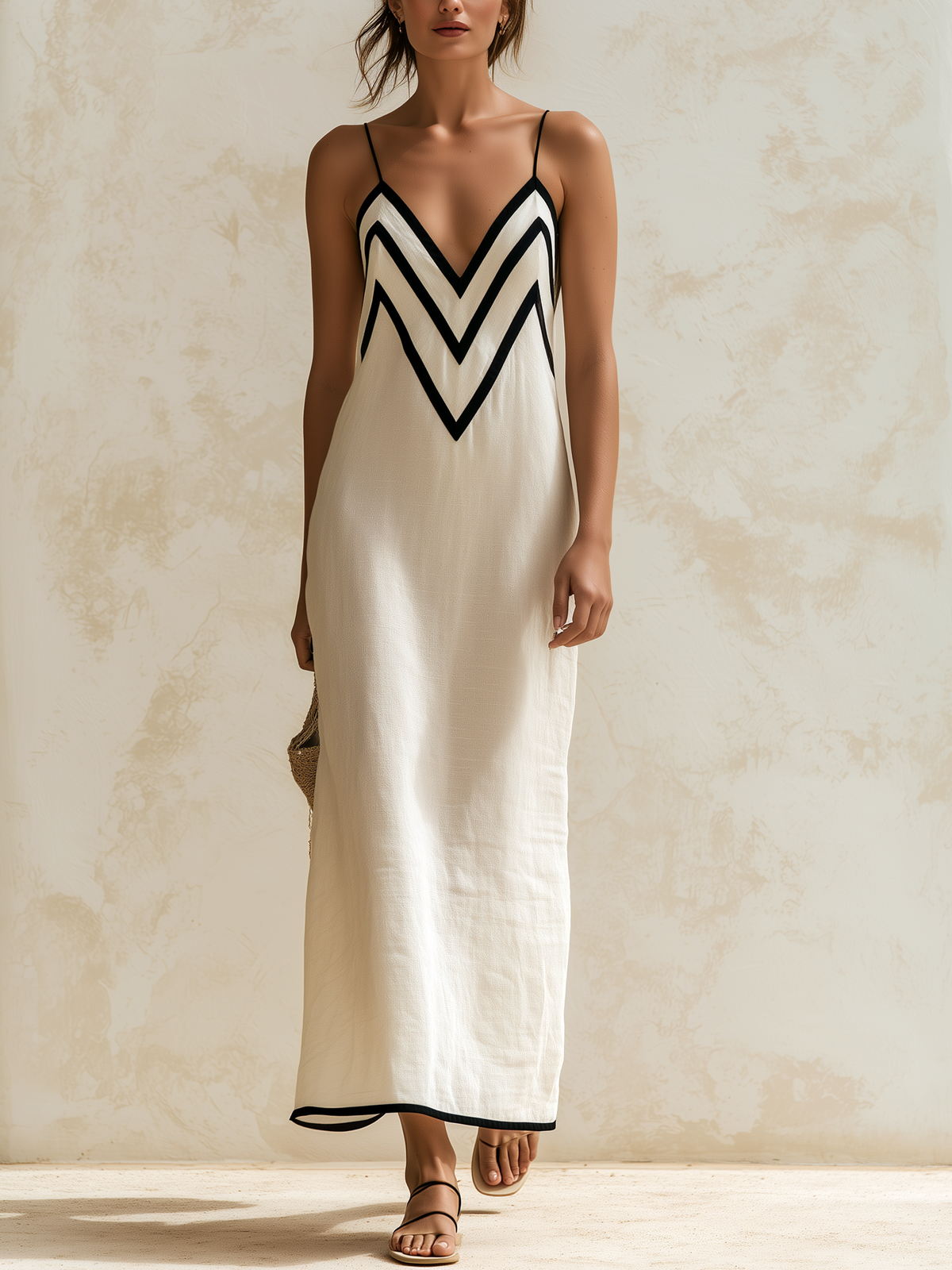 Ebby | Long Contrast Chevron Dress