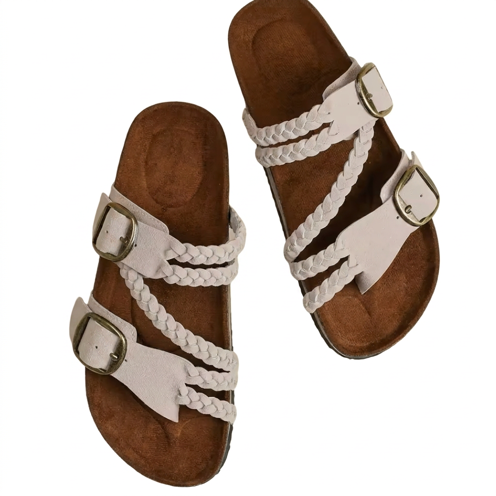 Hayleigh Braided Cork Orthopaedic Sandals – Double Buckles