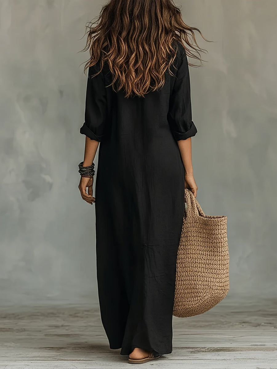 Mattea | Minimalist Bohemian Black Maxi Dress