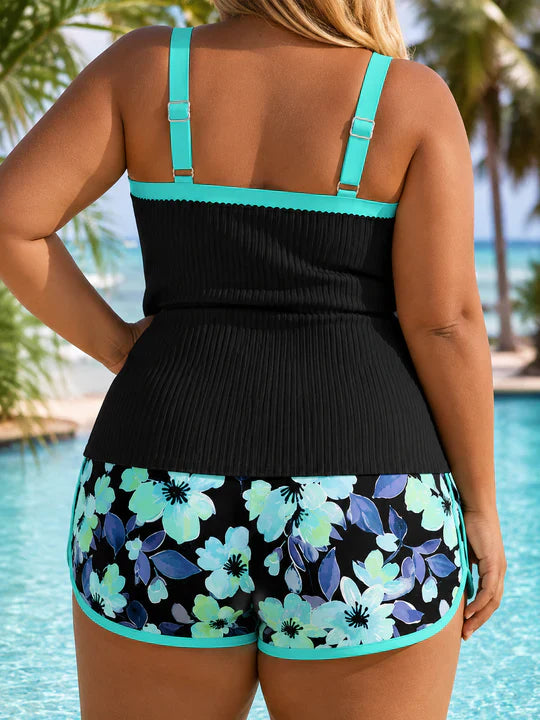 Federica - Plus Size Ribbed Tankini Shorts Set