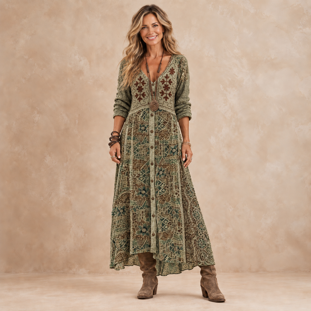 Maribel™ Vintage Botanical Maxi Dress