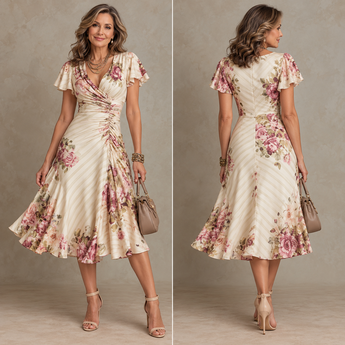 ALBA | ELEGANT RETRO FLORAL MIDI DRESS