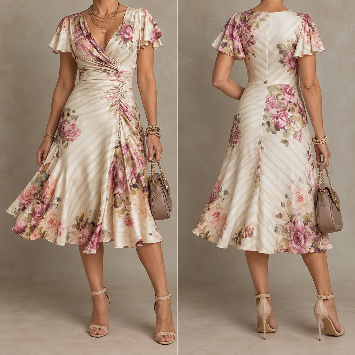 ALBA | ELEGANT RETRO FLORAL MIDI DRESS