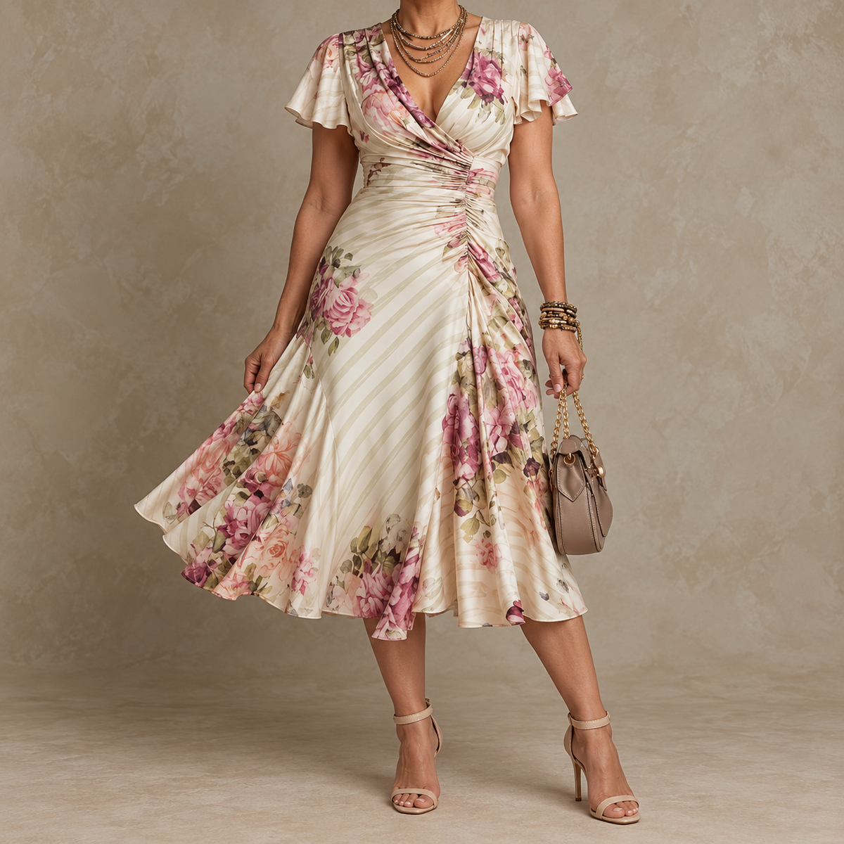 ALBA | ELEGANT RETRO FLORAL MIDI DRESS