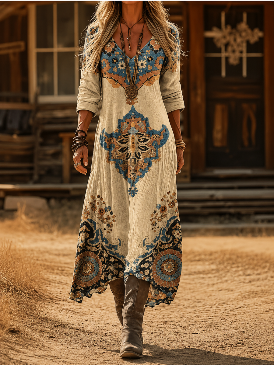 Clarimora | Vintage Bohemian Autumn Dress