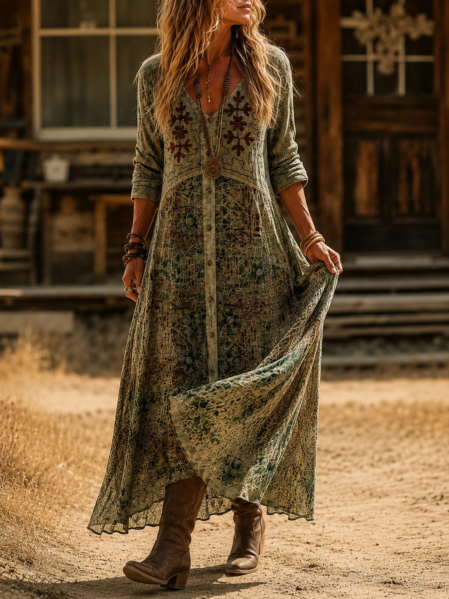 Avalora | Vintage Bohemian Autumn Dress