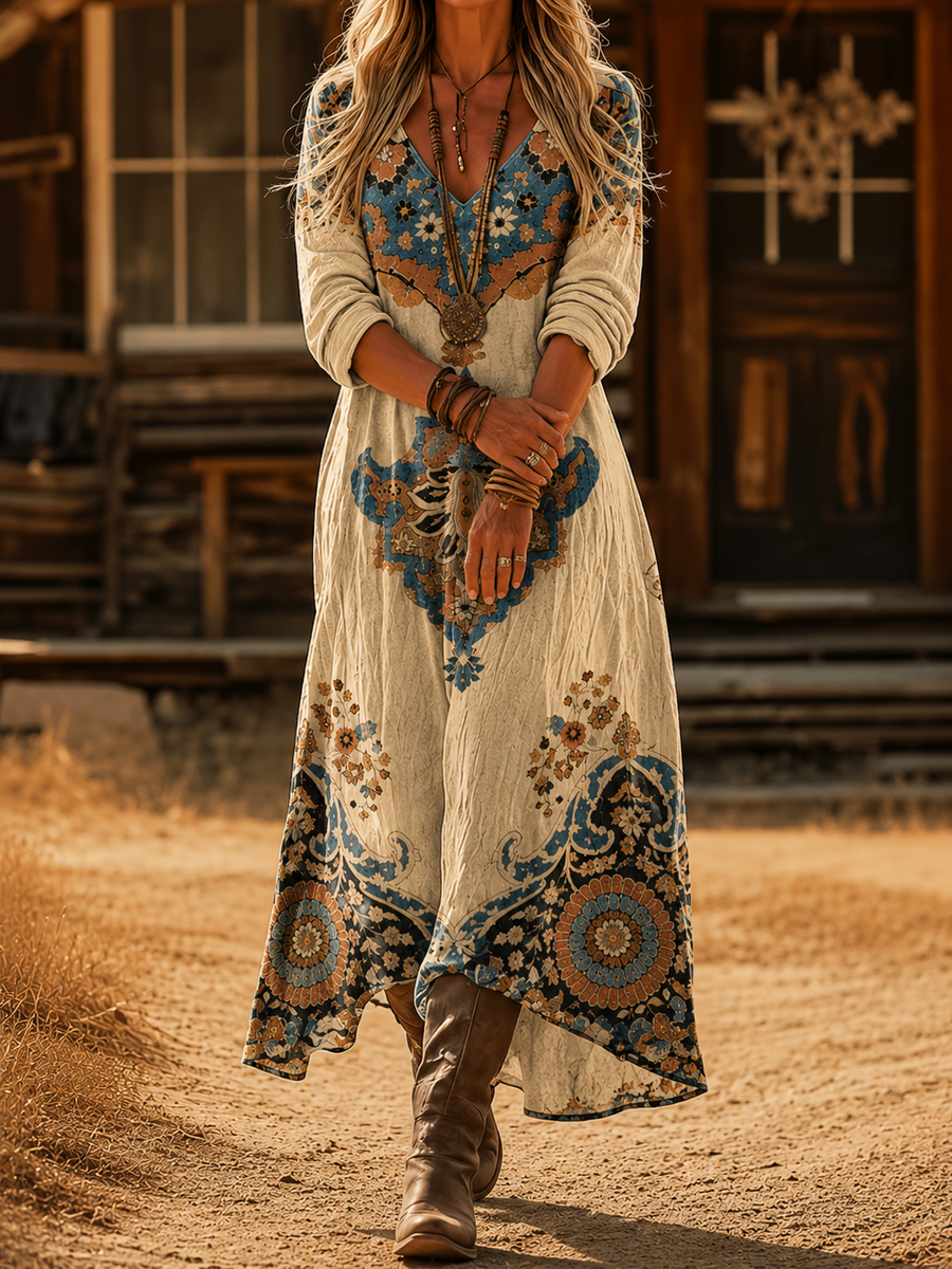 Clarimora | Vintage Bohemian Autumn Dress