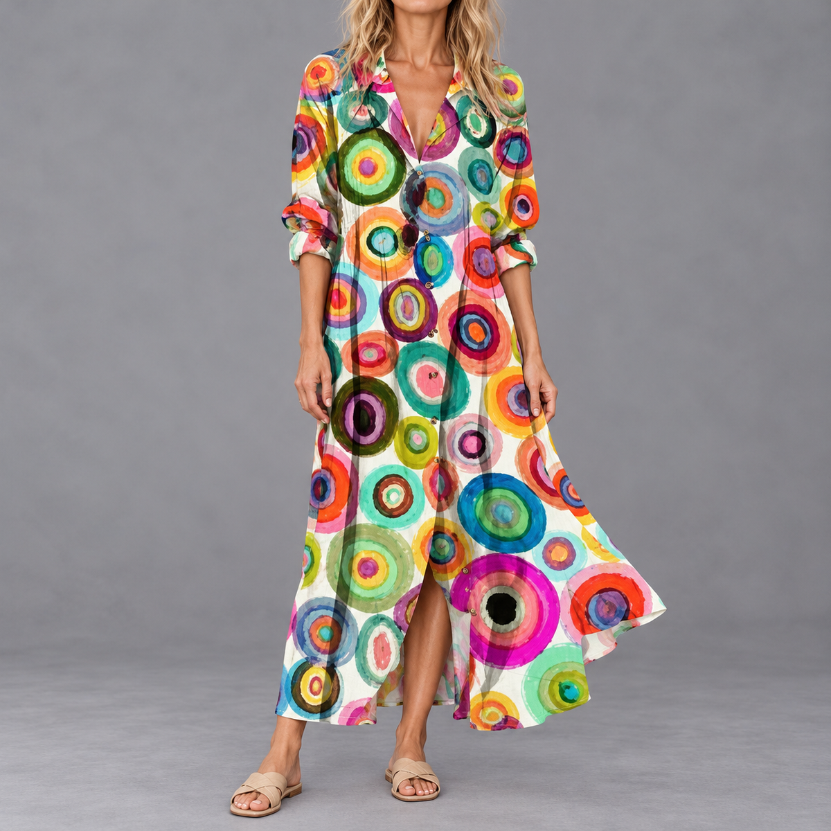 Paula | Women's Half-Sleeve Boho Maxi Dress with Bold Print