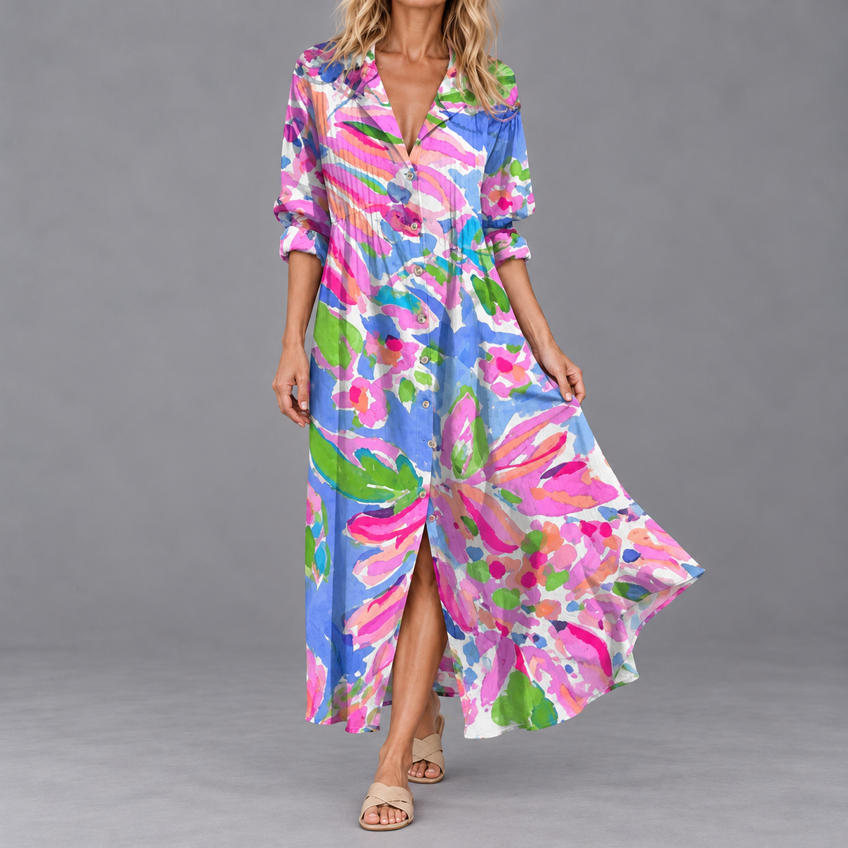 Paula | Women's Half-Sleeve Boho Maxi Dress with Bold Print