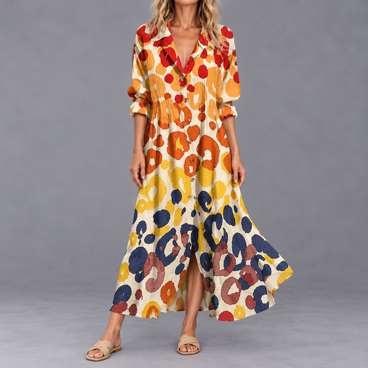 Paula | Women's Half-Sleeve Boho Maxi Dress with Bold Print