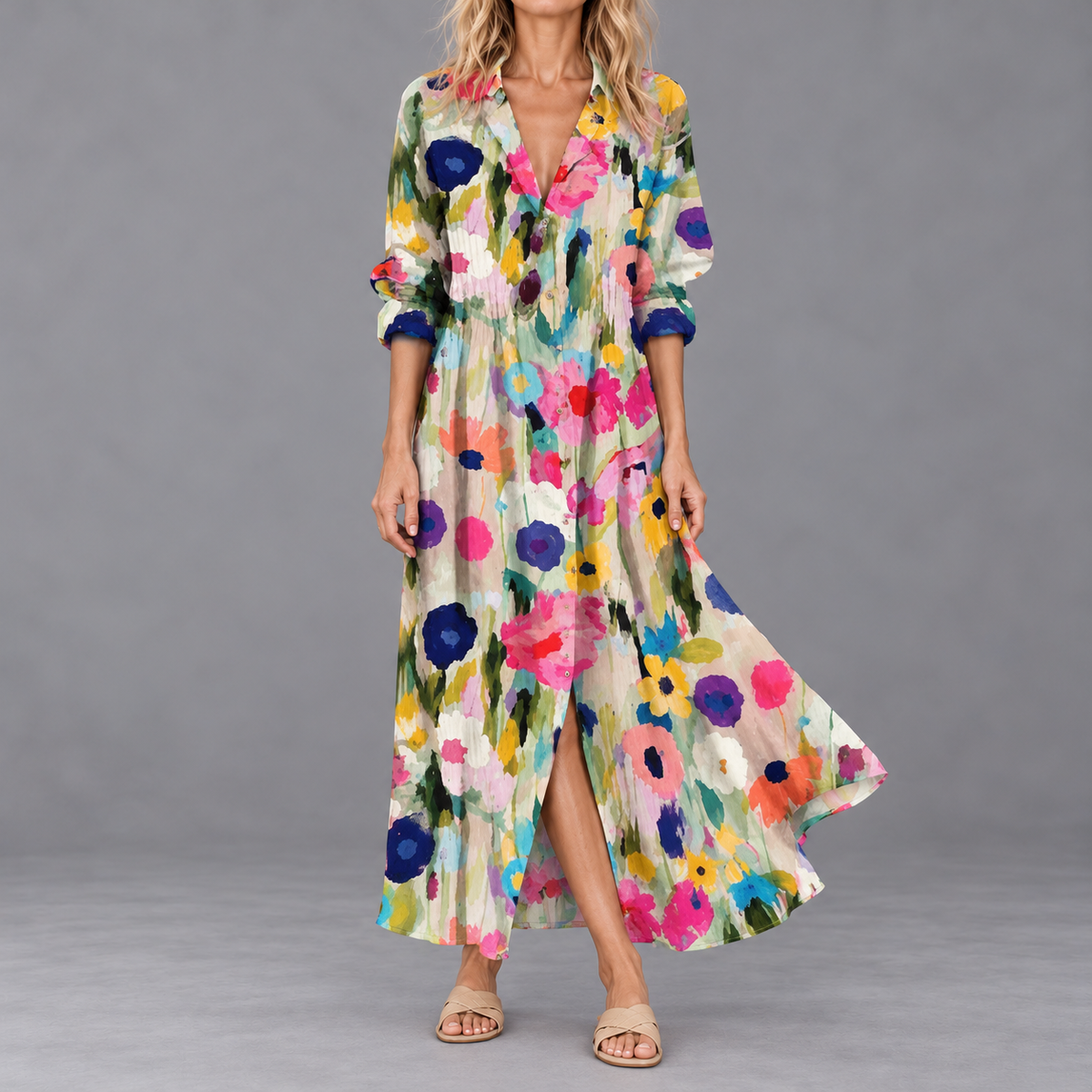 Paula | Women's Half-Sleeve Boho Maxi Dress with Bold Print