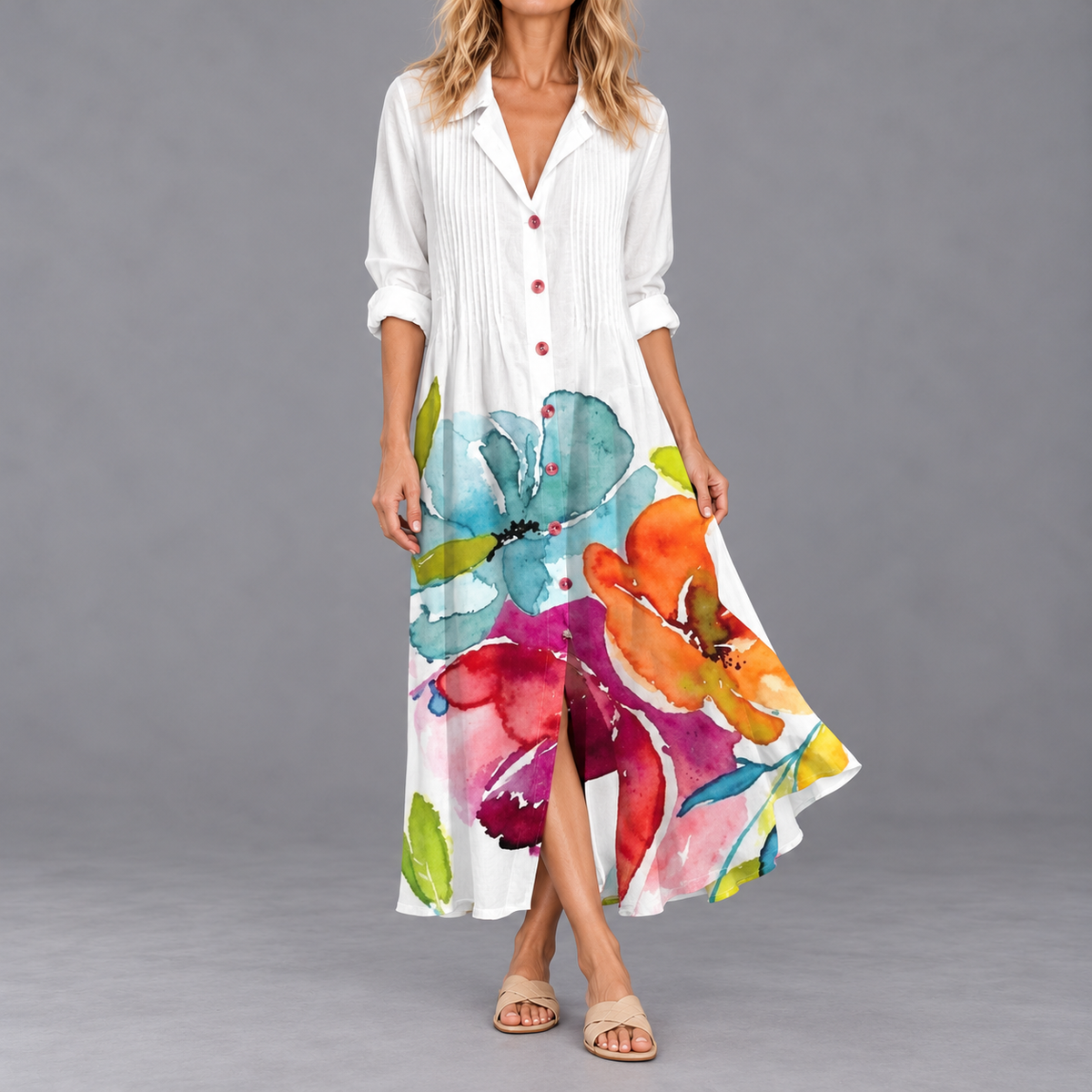 Paula | Women's Half-Sleeve Boho Maxi Dress with Bold Print