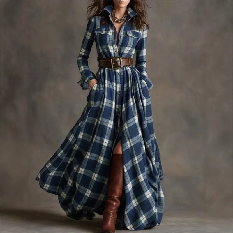 Celine | Elegant Checkered Maxi Dress