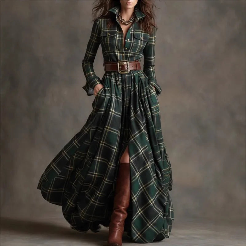 Celine | Elegant Checkered Maxi Dress