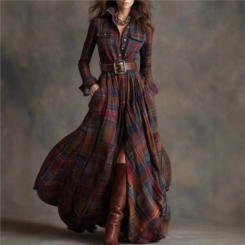 Celine | Elegant Checkered Maxi Dress