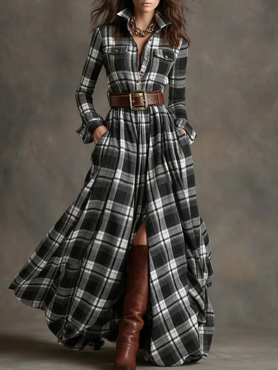 Celine | Elegant Checkered Maxi Dress