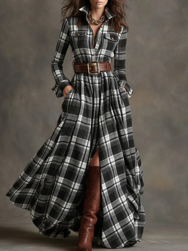 Celine | Elegant Checkered Maxi Dress