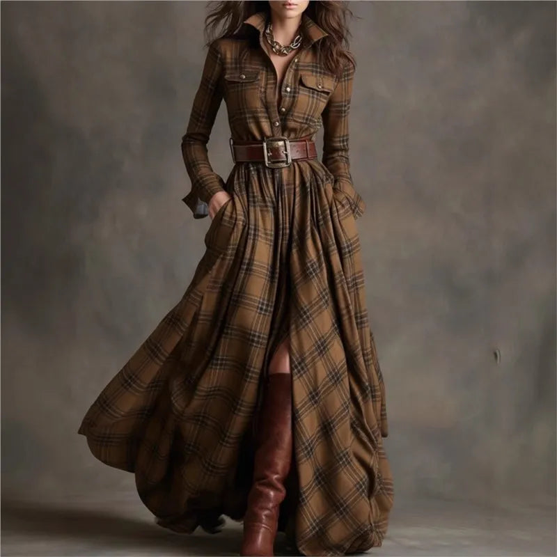 Celine | Elegant Checkered Maxi Dress