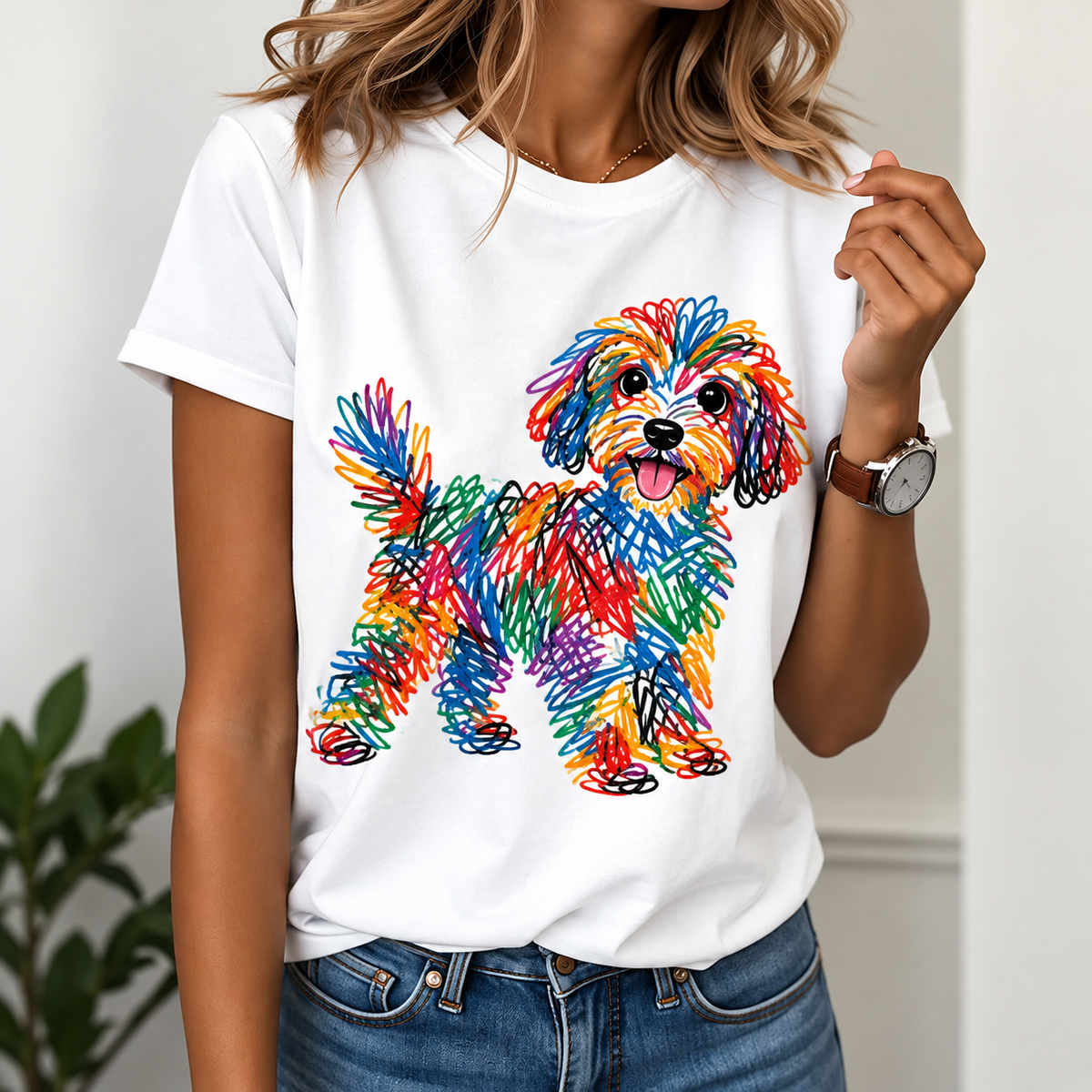 Bella | Colourful Dog Print Tee