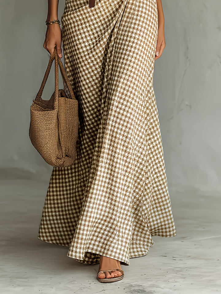 Alannah | Elegant Checkered Lapel Button Long Sleeve Dress