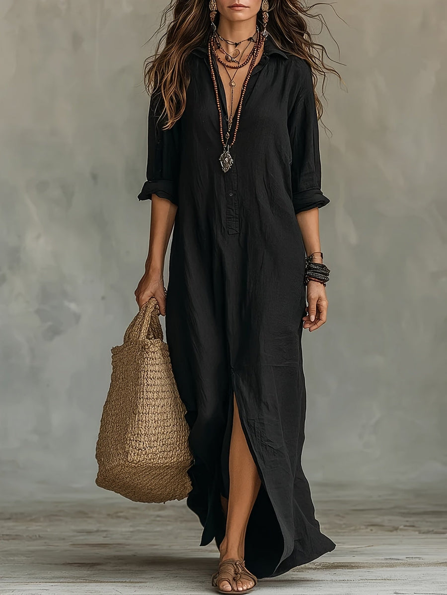 Mattea | Minimalist Bohemian Black Maxi Dress